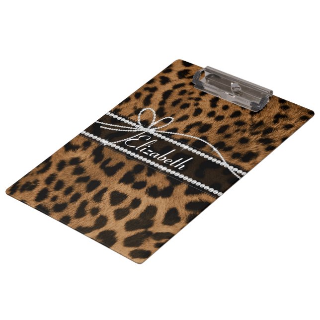 Porte-bloc Tendance chic ciré faux brun noir léopard (Incliné)