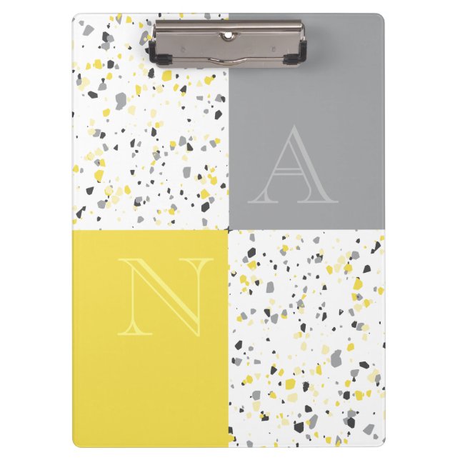 Porte-bloc Terrazzo gris jaune moderne Monogramme (Devant)