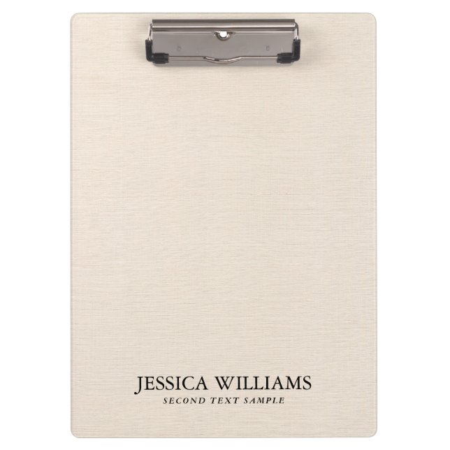 Porte-bloc Texture en lin beige simple typographie noire (Devant)