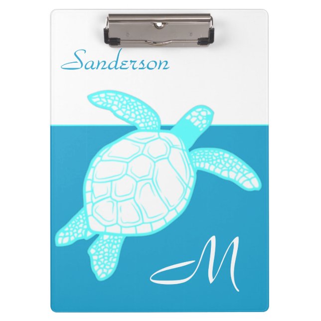 Porte-bloc Tortue côtière bleu Turquoise blanc (Devant)