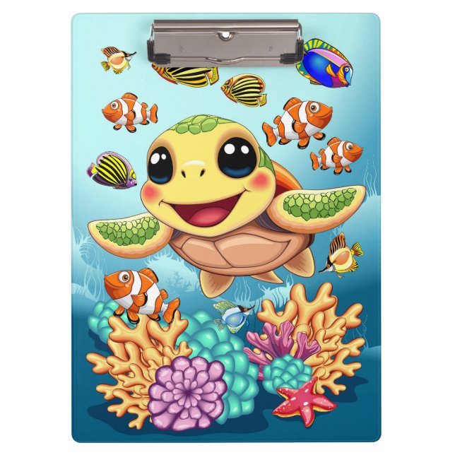 Porte-bloc Tortue de mer Bébé heureux et mignonne personnage (Devant)
