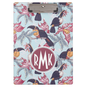 Porte-bloc Toucans avec le monogramme exotique des fleurs  