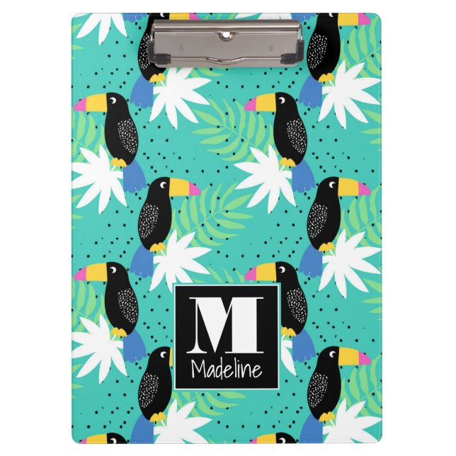 Porte-bloc Toucans sur le monogramme de Teal | (Devant)