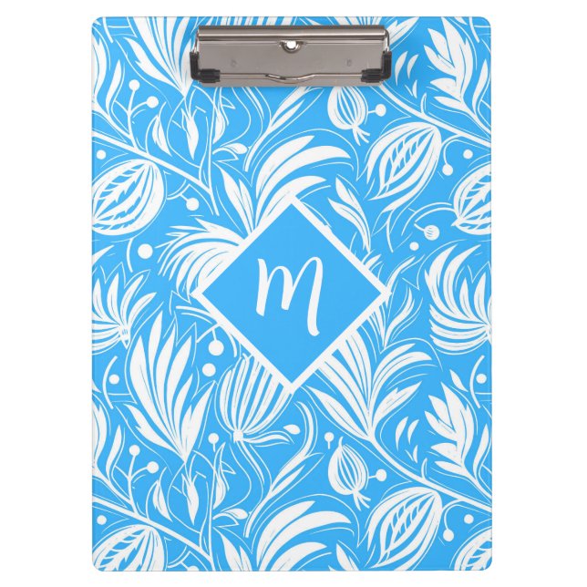 Porte-bloc Tropical Blue Floral Pattern Diamond Monogramme (Devant)