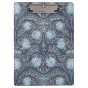 Porte-bloc Tulipes Rétro Nouveau en bleu et étain