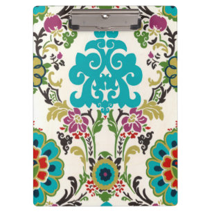 Porte-bloc Turquoise florale de prune de motifs de damassé