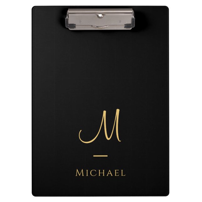 Porte-bloc Typography Monogram Clipboard Elegant Black Gold (Devant)