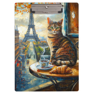 Porte-bloc Un matin à Paris Chat tigré dans un café