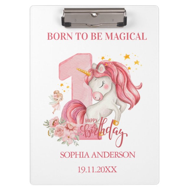 Porte-bloc Unicorn 1st Birthday Pink Custom (Devant)