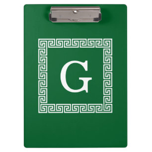 Porte-bloc Vert forêt, Clé grecque blanche n° 1 Monogramme en
