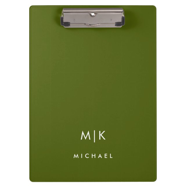 Porte-bloc Vert olive | Monogramme Moderne (Devant)