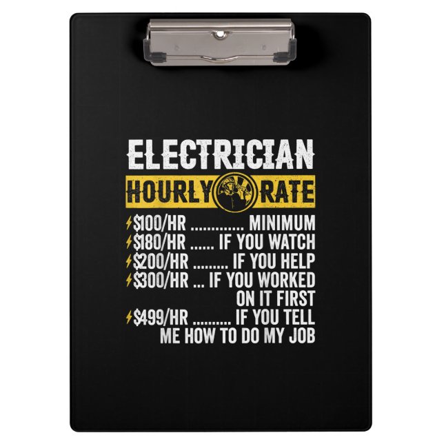 Porte-bloc Vêtements Électricien Drôle, Taux Horaire Hommes (Devant)