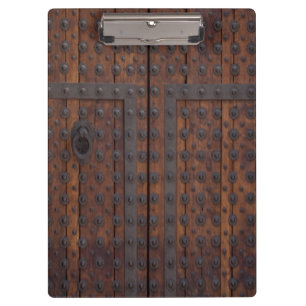 Porte-bloc Vielle Porte En Bois Avec Renforts En Métal Noir