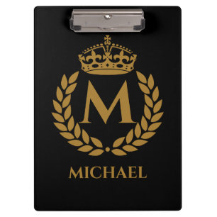 Porte-bloc Vintage Royal King Golden Crown Nom initial Noir