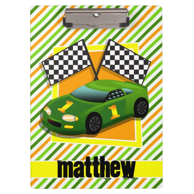 Porte-bloc Voiture de course verte, jaune et orange, rayures (Devant)