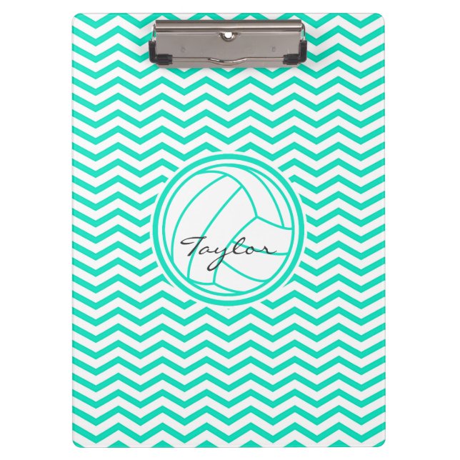 Porte-bloc Volley-ball personnalisé; Aqua Green Chevron (Devant)