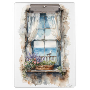 Porte-bloc Vue de fenêtre en bord de mer, scène côtière à l'a
