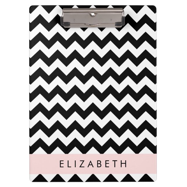 Porte-bloc Zigzag noir et blanc, Motif Chevron, Votre nom (Devant)