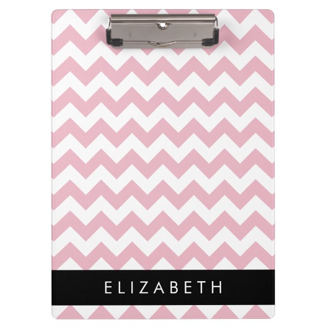 Porte-bloc Zigzag Rose, Chevron Rose, Motif Vague, Votre Nom (Devant)