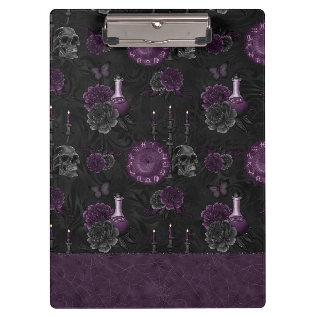 Porte-bloc Zodiac Magie | Plum violet foncé Roses de crâne go (Devant)