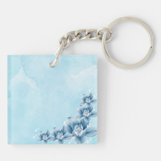 Porte - clé acrylique à fleurs bleues