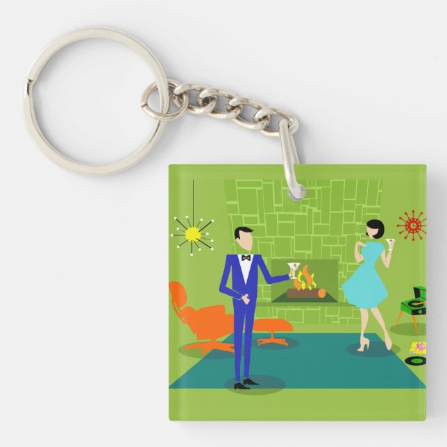 Porte - clé acrylique au milieu du siècle moderne  (Devant)