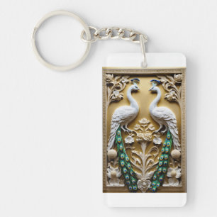 Porte - clé acrylique avec paire image paon.