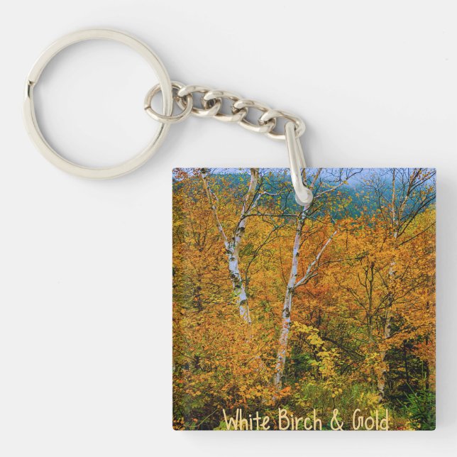 Porte - clé acrylique bouleau blanc et or (Devant)