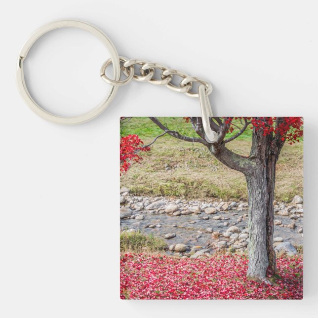 Porte - clé acrylique de l'arbre d'automne rouge (Devant)