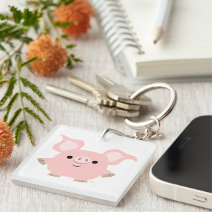Porte - clé acrylique de porc de carton court mign