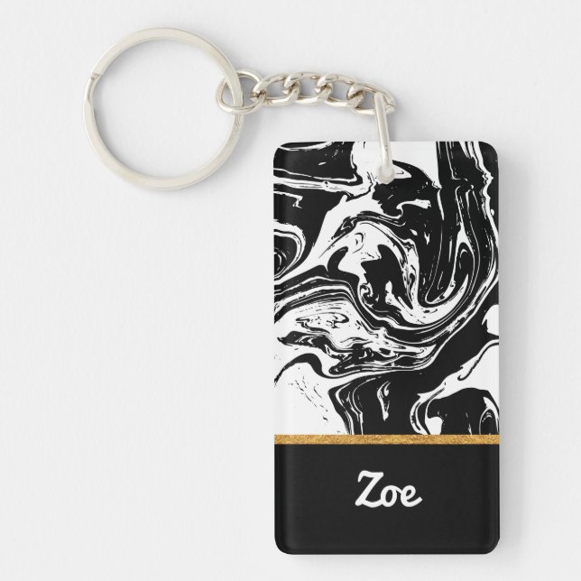 Porte - clé acrylique de style noir et Marbre blan (Devant)