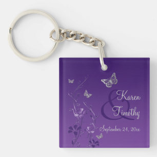 Porte - clé acrylique floral de papillon gris