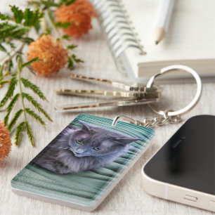 Porte - clé acrylique gris-vert pour chat