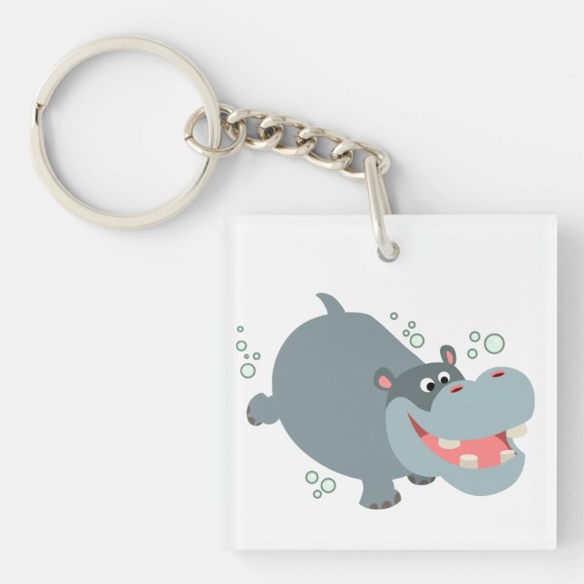 Porte - clé acrylique Hippo de natation mignon (Devant)