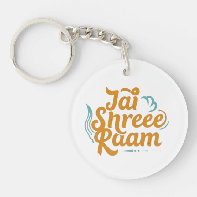Porte - clé Acrylique Jai Shree Ram - Vibrant, Dur (Devant)