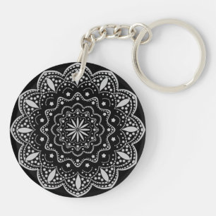 Porte - clé acrylique Mandala   Noir et gris