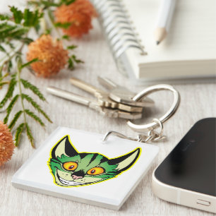 Porte - clé acrylique pour chat de dessin fluoresc