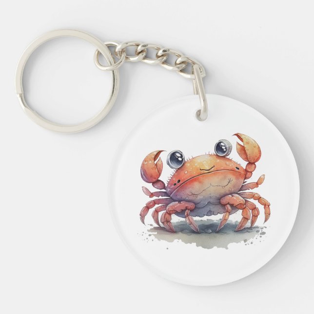 Porte - clé acrylique rond de crabe mou (Devant)