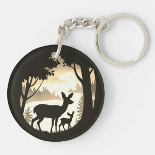 Porte - clé acrylique rond Doe Deer et Fawn