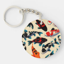 Porte - clé acrylique ronde Motif Koi