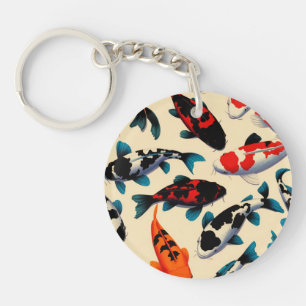 Porte - clé acrylique ronde Motif Koi