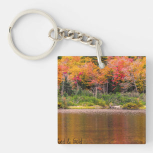 Porte - clé acrylique rouge et or d'automne
