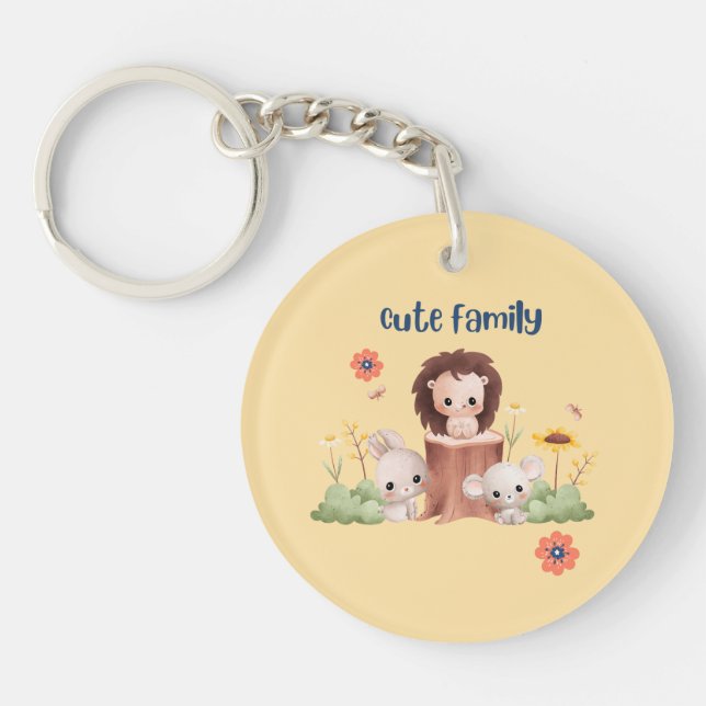 Porte - clé animal de famille mignon - Lion, lapin (Devant)