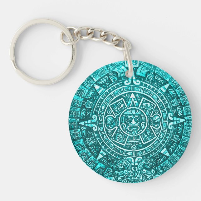 Porte - clé aztèque turquoise de calendrier (Devant)