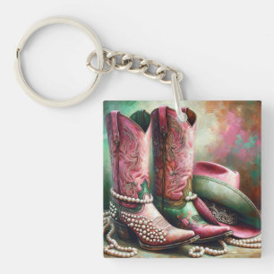 Porte - clé Boots de cowboy rose et vert