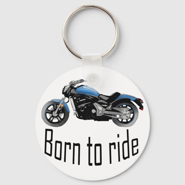 Porte-clé "Born to ride", moto bleue Keychain (Front)