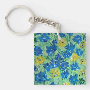 Porte - clé Carré acrylique floral Forget-Me-Not