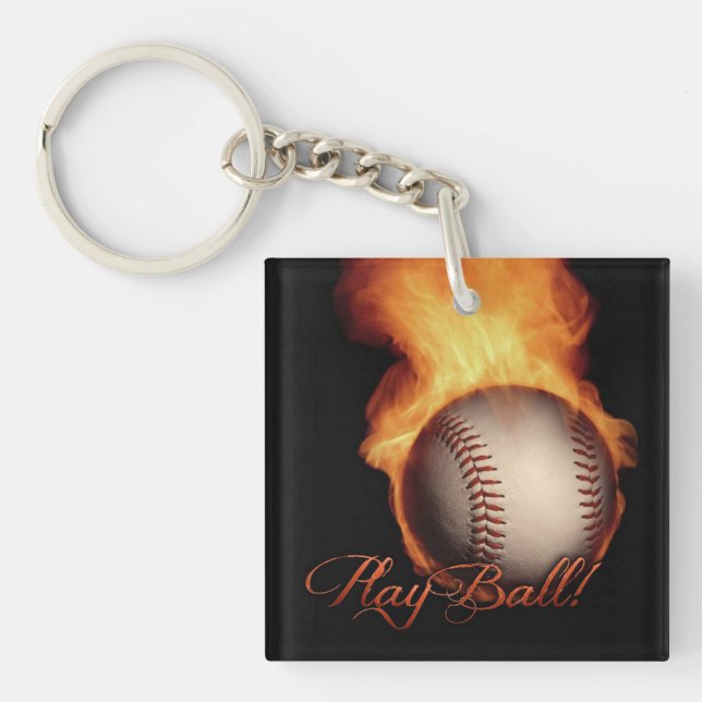 Porte - clé carré d'amants de base-ball de motif (Devant)