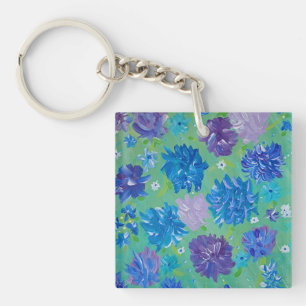 Porte - clé Carré en acrylique floral frappé