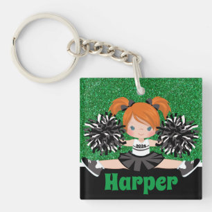 Porte - clé Cheerleader noir et vert personnalisé
